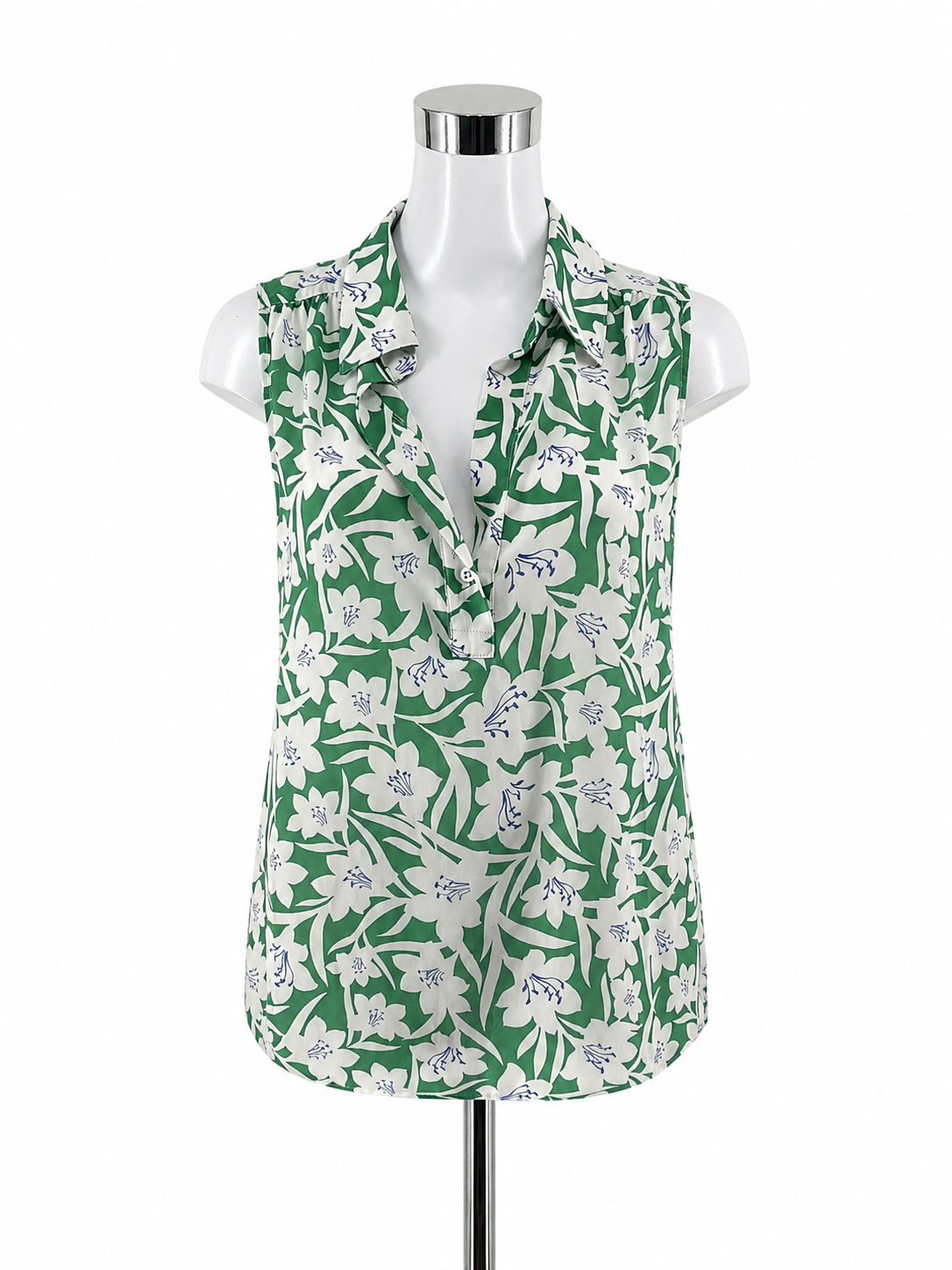 cabi Posey Top Floral Sleeveless Blouse Green White Purple Size Small