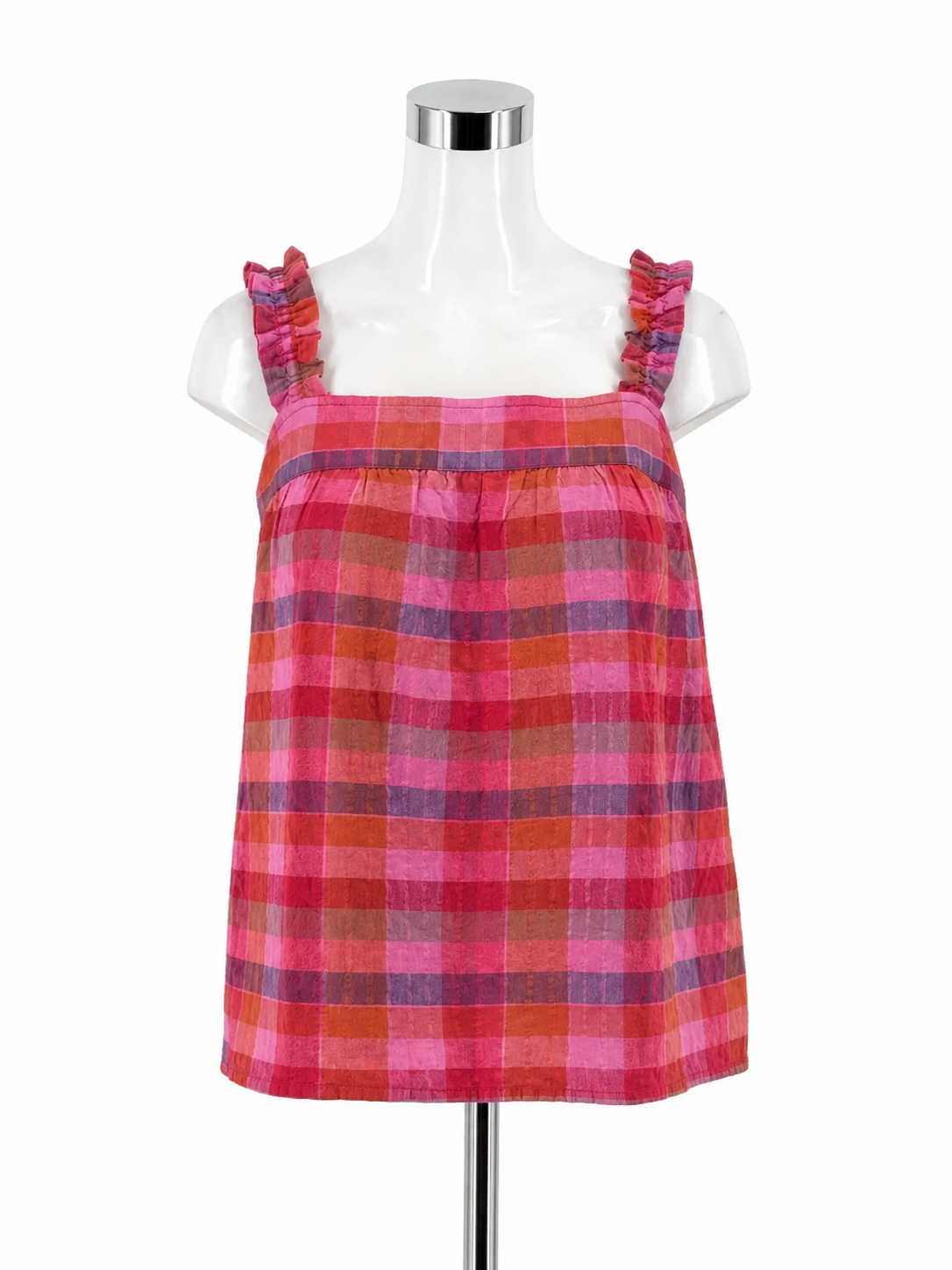 Isaac Mizrahi New York Plaid Cotton Tank Top | Size M | Pink Multi Check