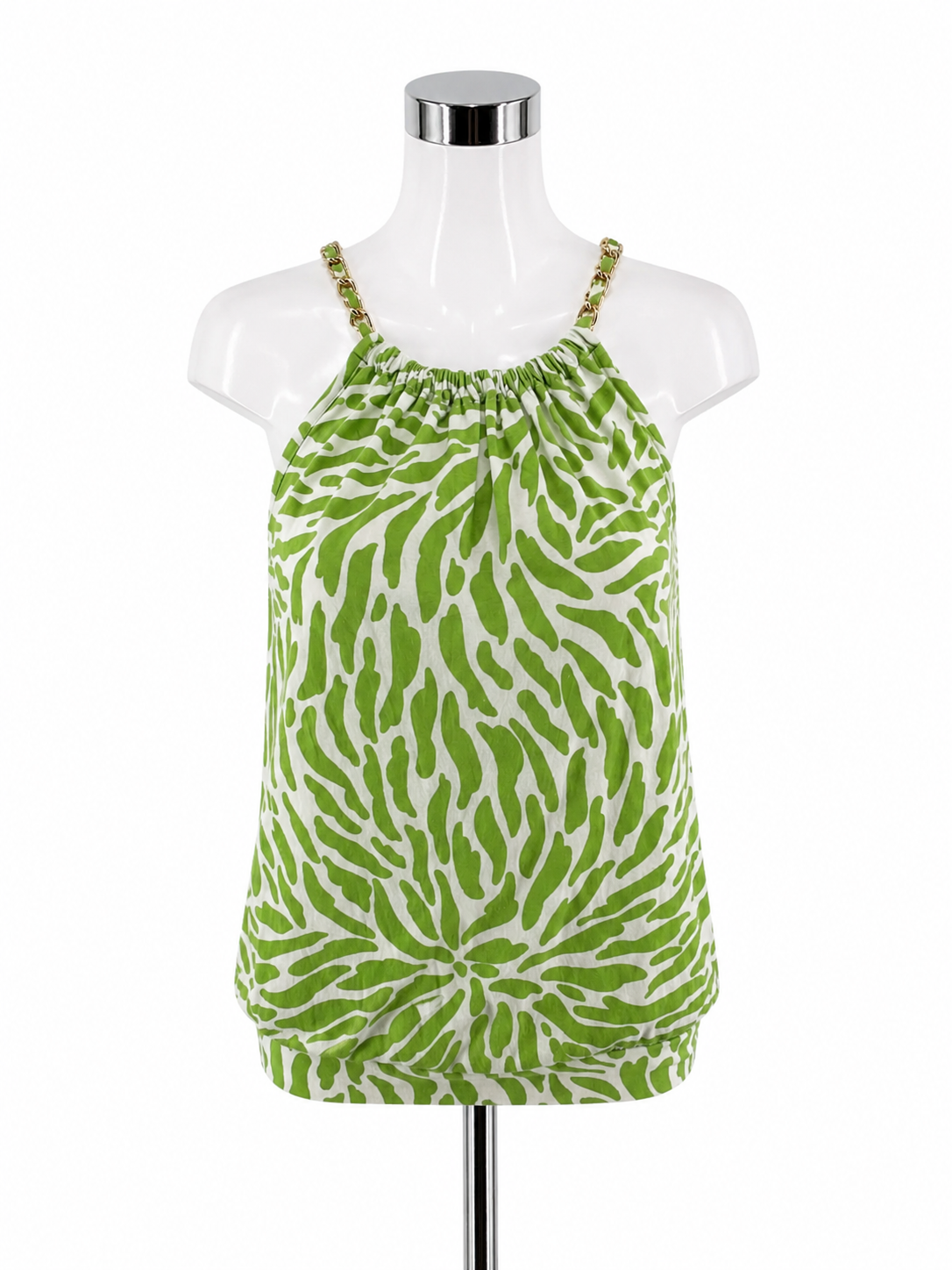 Michael Kors Green &amp; White Animal Stripe Print Chain Halter Top XS/S