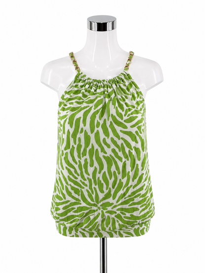 Michael Kors Green &amp; White Animal Stripe Print Chain Halter Top XS/S