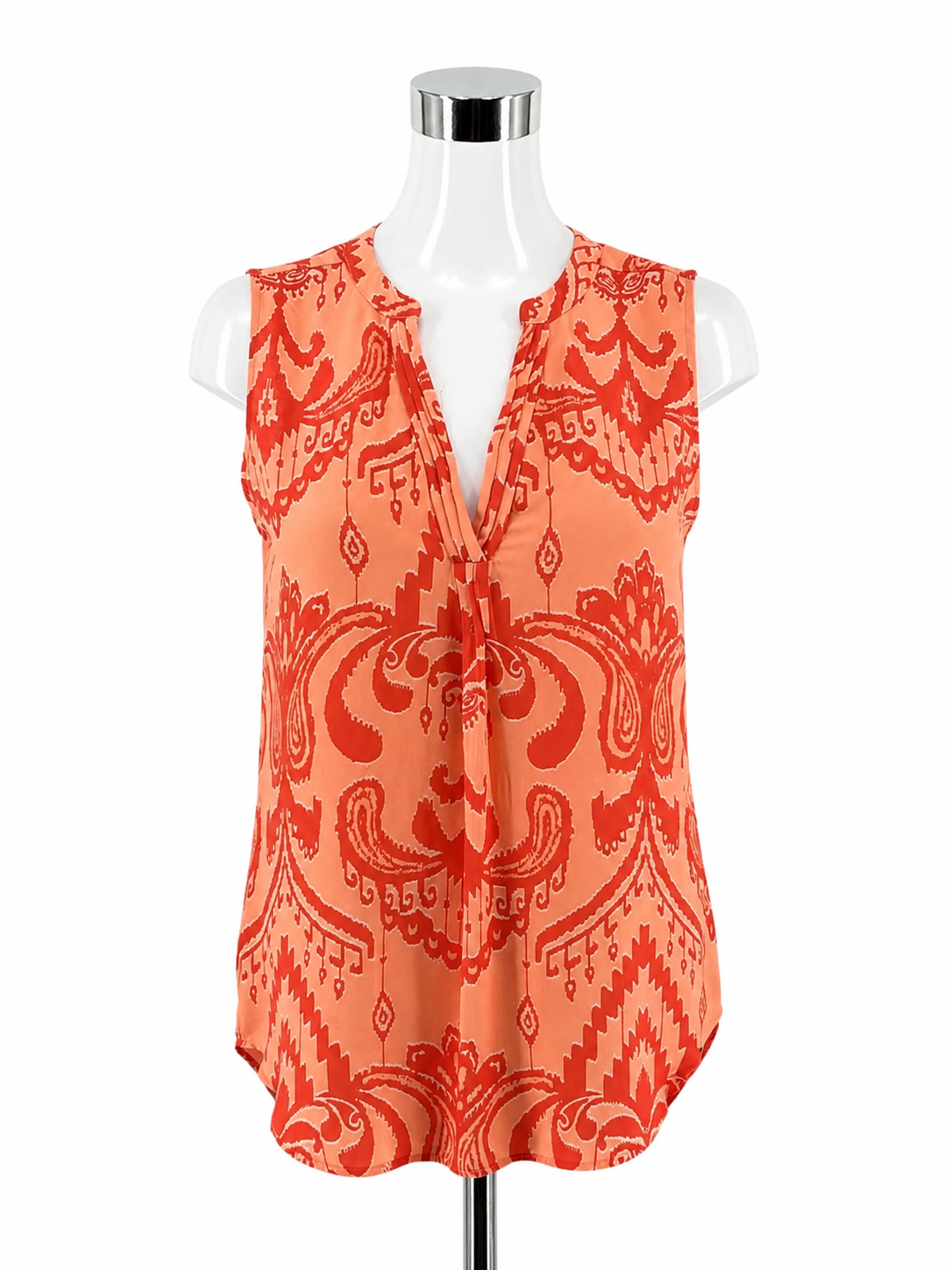 New York &amp; Co Orange Paisley Print Sleeveless Blouse Top XS