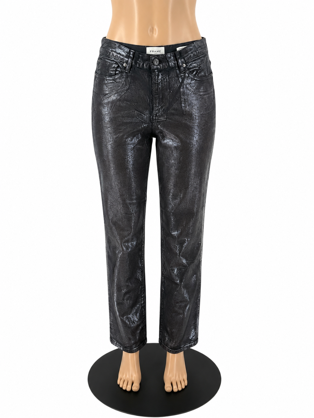 Frame Le High Skinny Coated Jeans Gray Metallic Sheen Size 8