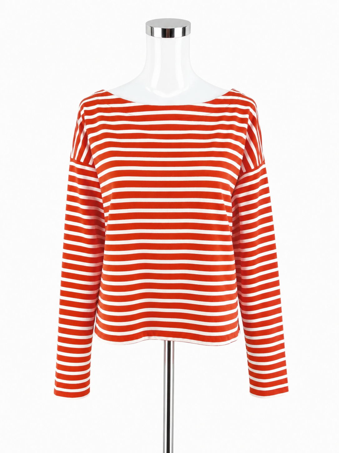 Ralph Lauren Size XL Orange/White Striped Cotton-Blend Boatneck Top