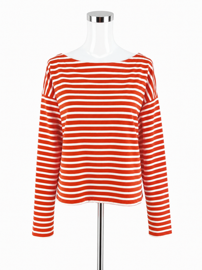 Ralph Lauren Size XL Orange/White Striped Cotton-Blend Boatneck Top