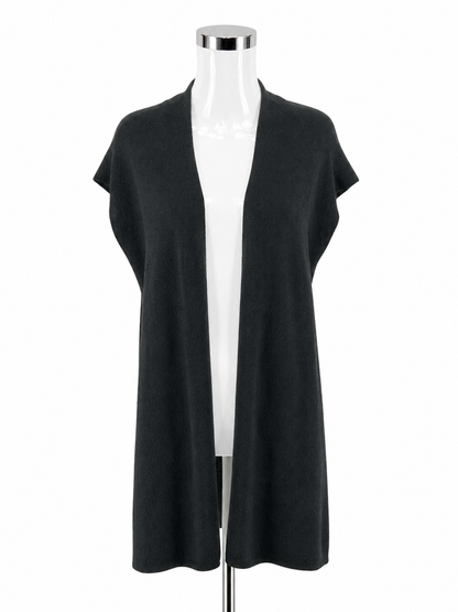 Eileen Fisher Black Draped Open Front Long Vest Italian Yarn Size Large