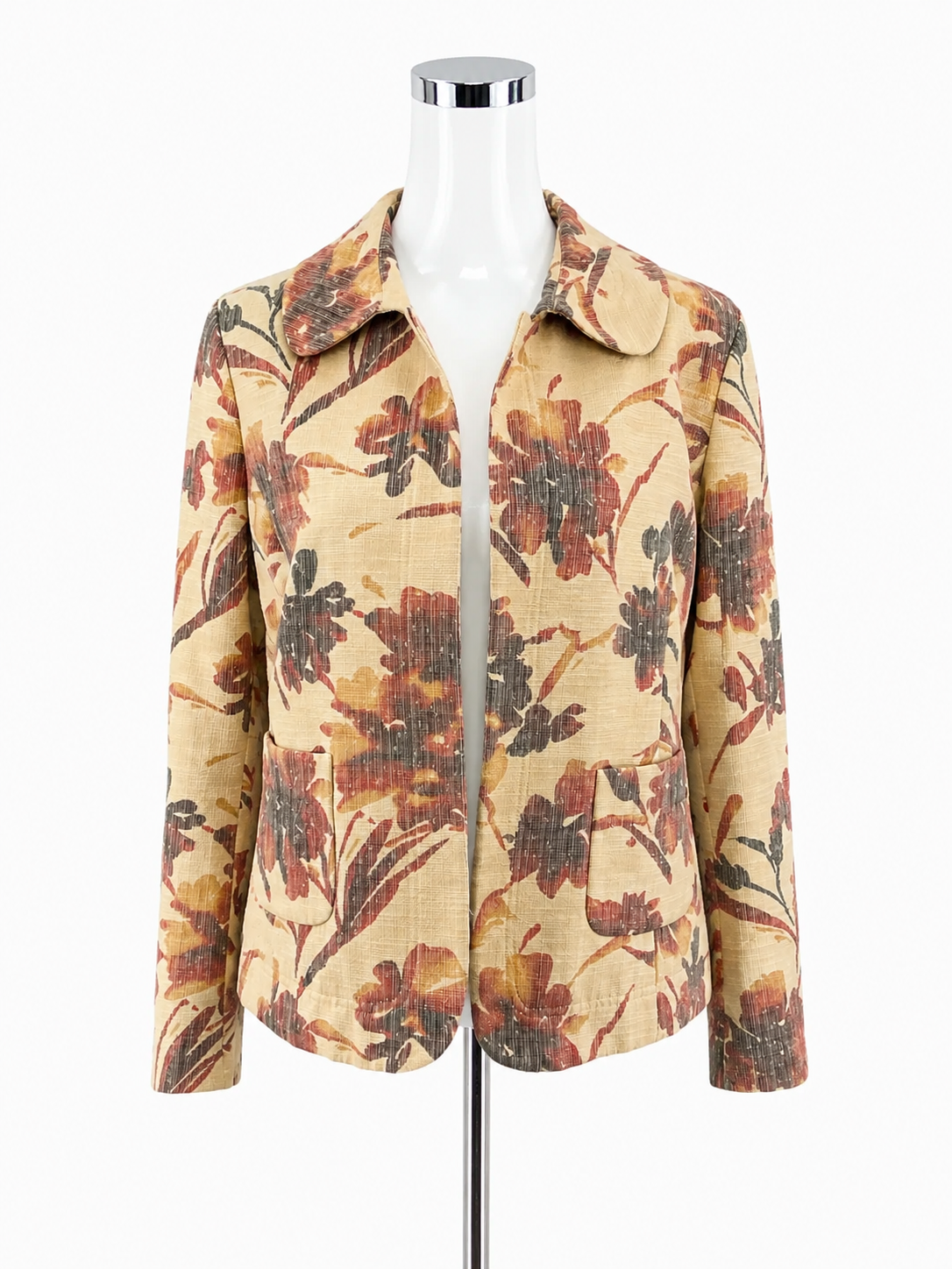 Ellen Tracy Floral Print Art to Wear Open Front Jacket Size 18