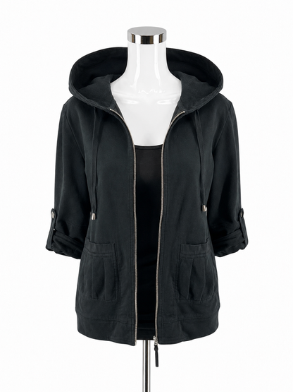 Cynthia Max Black Cotton Hooded Utility Jacket Size Medium