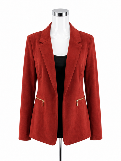 Nanette Lepore Maroon Open Front Zip Pocket Blazer Jacket Size Large