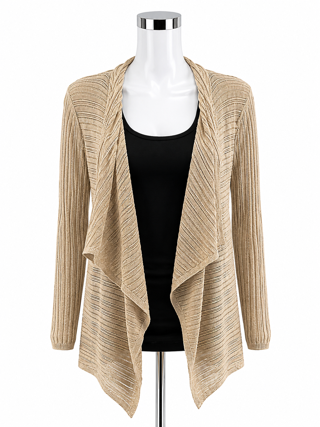 White House Black Market Stitchy Cascade Shrug Cardigan Biscotti Gold Lurex NWT
