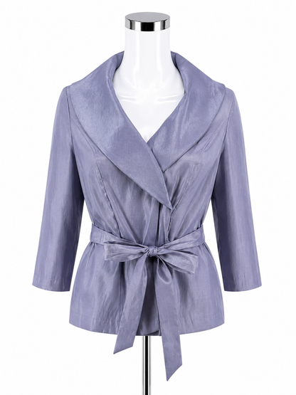 Alex Evenings Shimmer Waterfall Collar Faux Wrap Top Size M Lavender