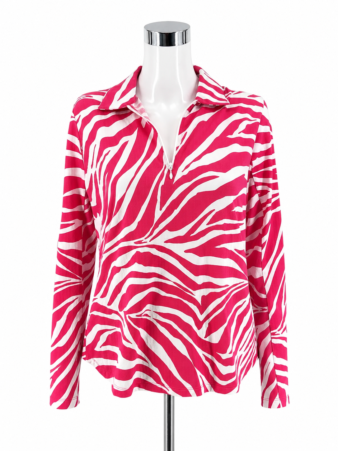 IBKUL Zebra Print IceFil Long Sleeve Half-Zip Pullover Size Medium