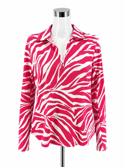 IBKUL Zebra Print IceFil Long Sleeve Half-Zip Pullover Size Medium