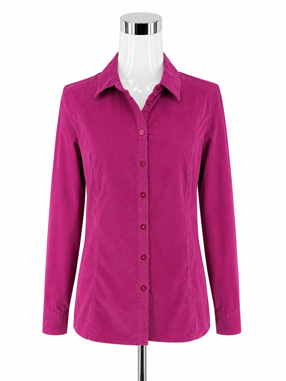 Denim &amp; Co. Fuchsia Pink Stretch Corduroy Button-Front Shacket Top | Size Medium