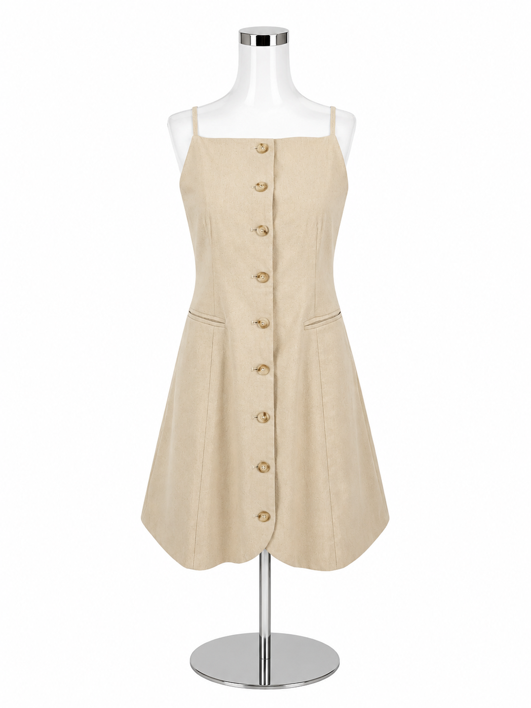 Cider Beige Linen Blend Button Front Cami Mini Dress Size Small