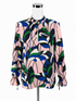 Ann Taylor pink/blue/green Long Sleeve Leaf Print 100% Silk Tie Cuff Blouse Pink Green Blue Size Small - Size S