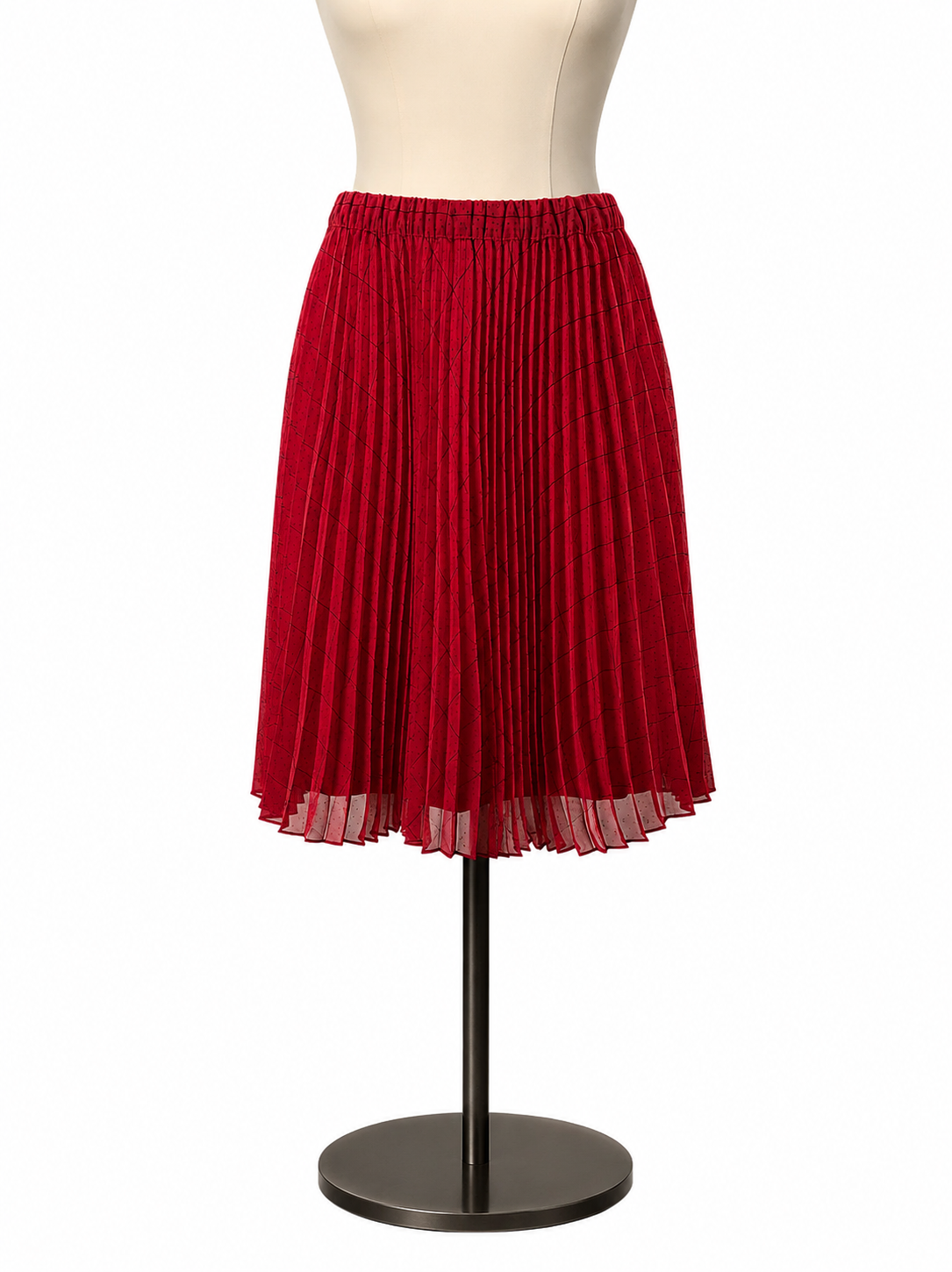 Elle red/black Skirt Pleated Polka Dot Midi Skirt Red &amp; Black Size XS - Size XS