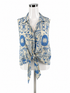 Calypso St. Barth white/blue Sleeveless Coastal Print Linen Blend Tie-Front Tank Top XL - Size XL