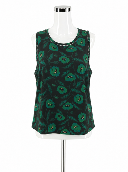 J.Crew Black/Green Sleeveless J. Crew Black &amp; Green Poppy Floral Sleeveless Shell Top Size 12 - Size 12