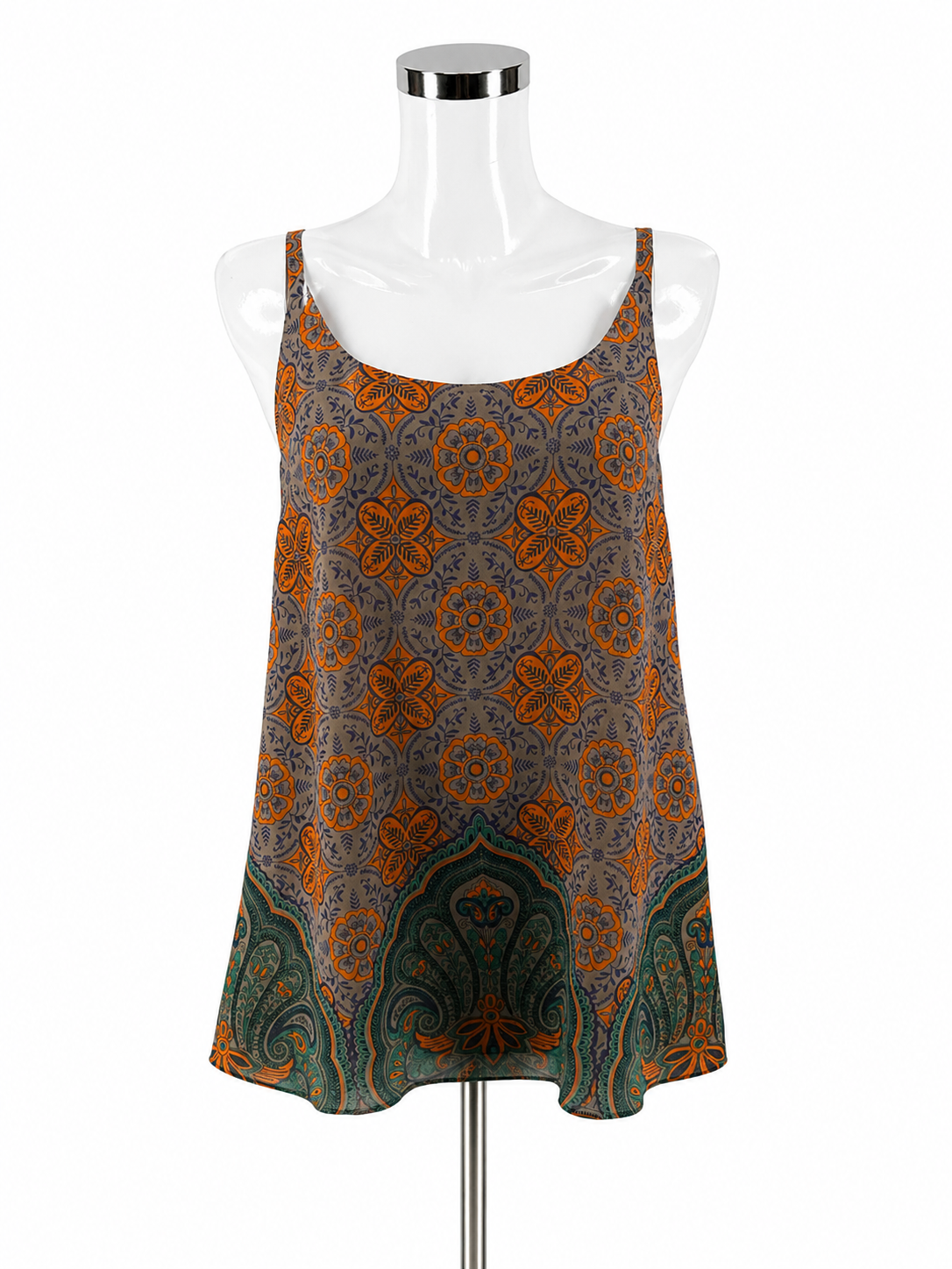 cabi taupe/orange/purple Sleeveless Medallion Cami Print Swing Tank Top Size Large - Size L