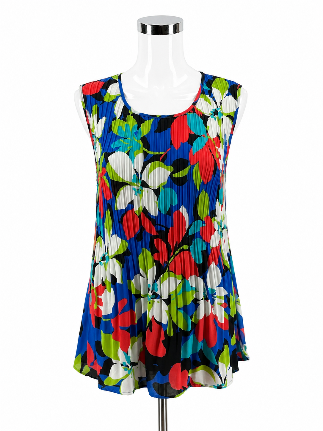 Floral &amp; Ivy multi Sleeveless Pleated Sleeveless Abstract Floral Tunic Top Size Large - Size L