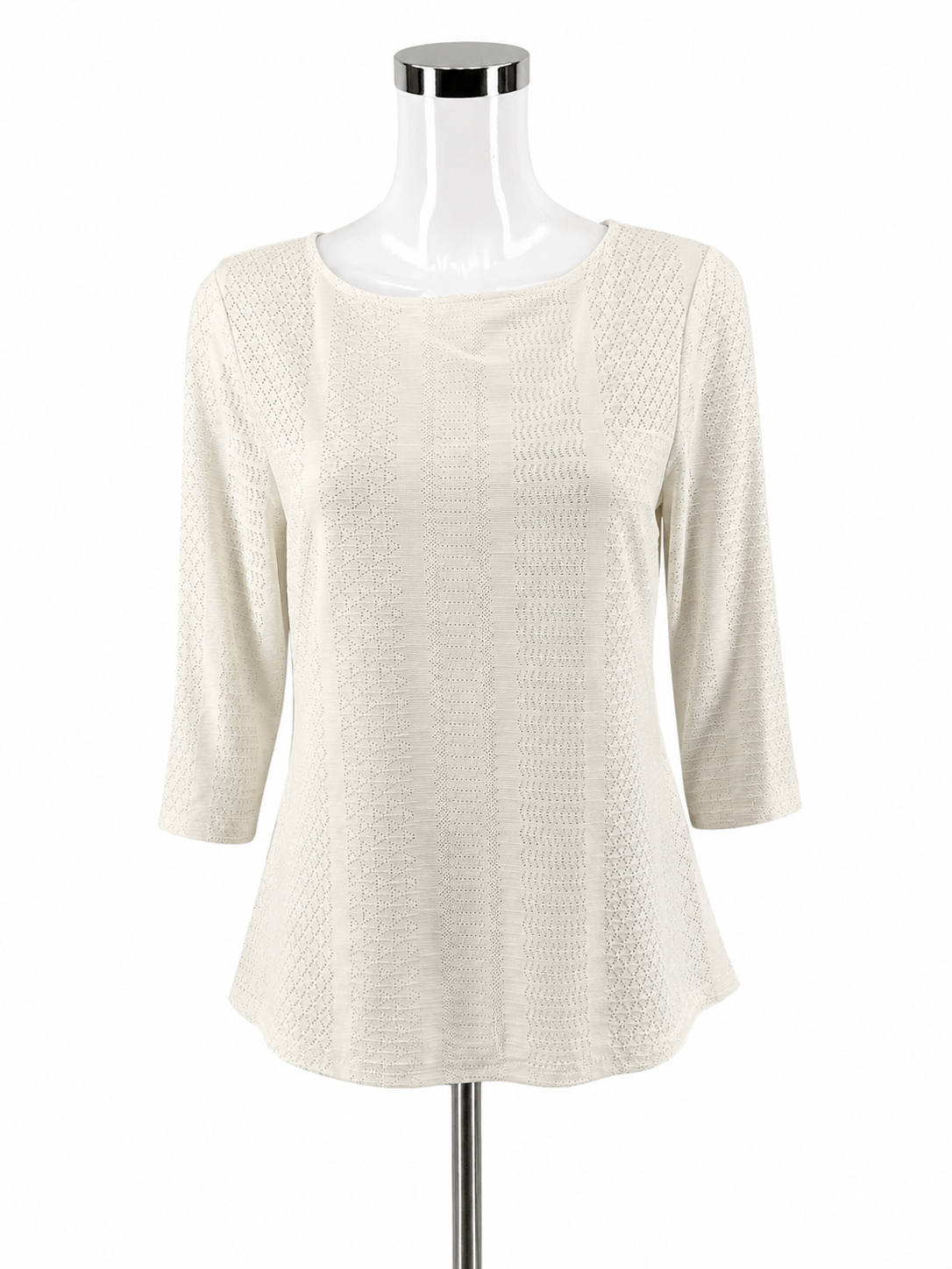 Doncaster White Textured Openwork Knit Top 3/4 Sleeve Size Medium