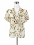 Eva Mendes for New York & Company white/green/pink Short Sleeve Floral Ruffle Tie-Neck Blouse Size Medium NWT - Size M