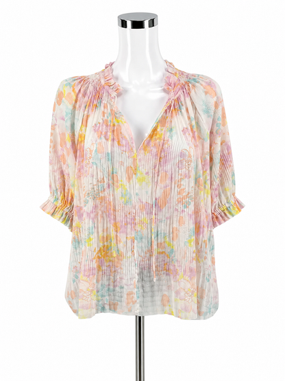 Current Air Watercolor Floral Pleated Peasant Blouse Size Medium