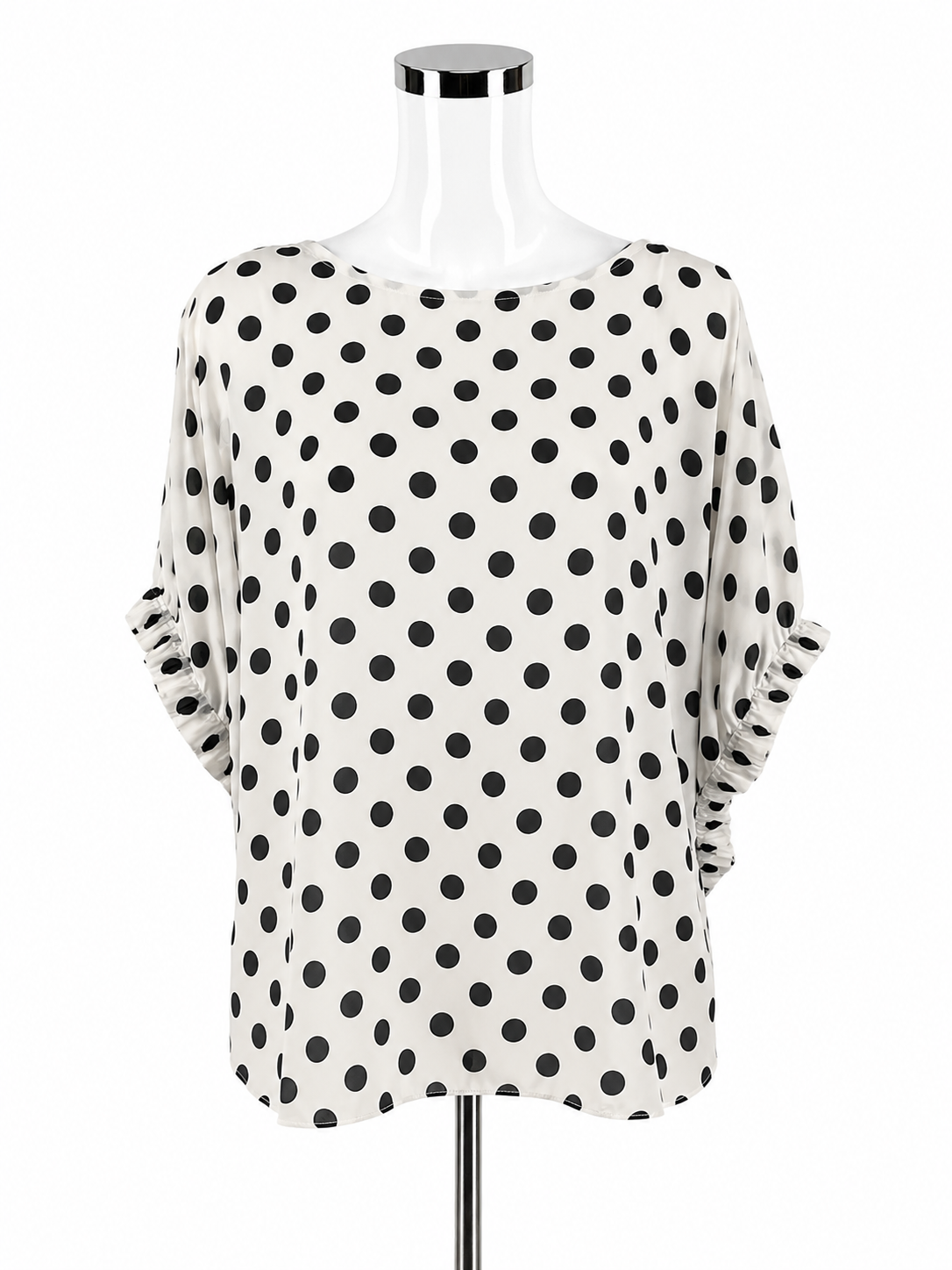 Soprano white/black Short Sleeve Polka Dot Ruched Sleeve Blouse White Black NWT Size Medium - Size M