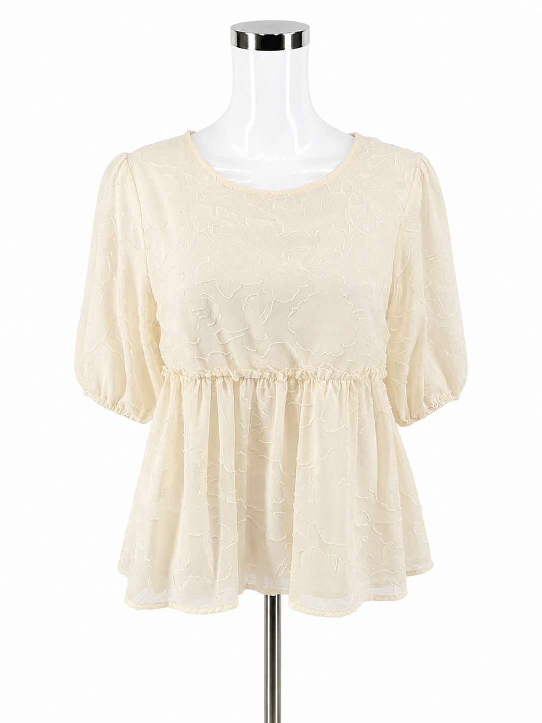 m. ame. Cream Peplum mi ami Nyxie Tiered Floral Burnout Peplum Blouse Cream NWT Size Medium - Size M