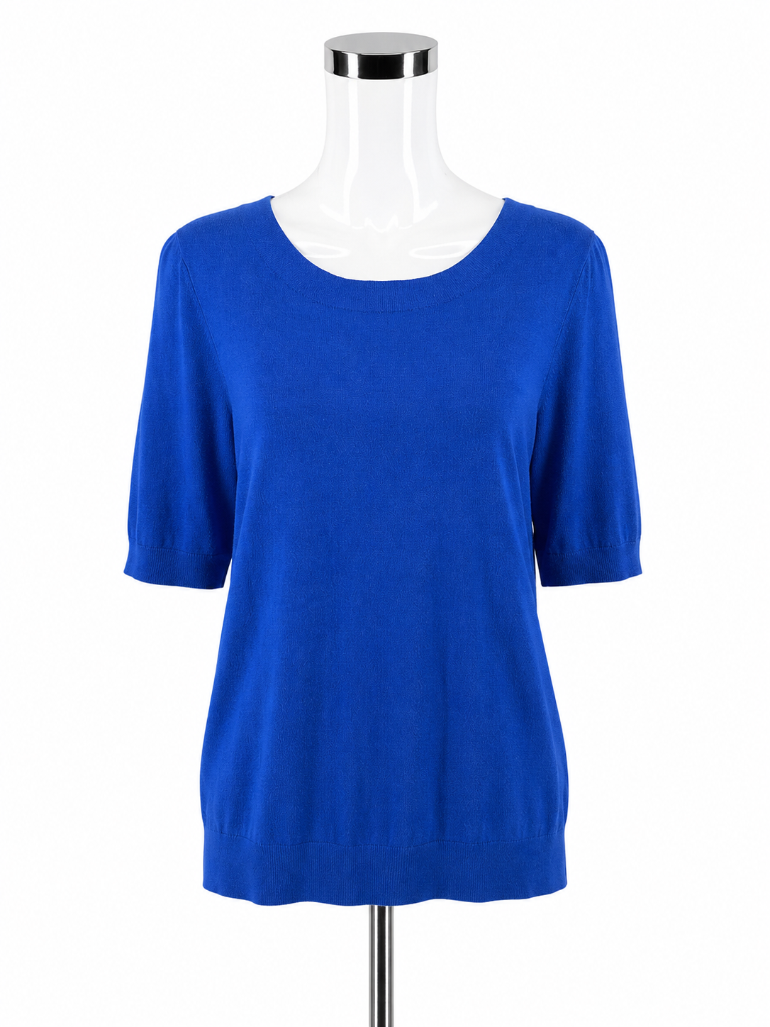 Talbots Blue Short Sleeve Keyhole Back Elbow Sleeve Sweater Top Cobalt Blue NWT Size Large - Size L