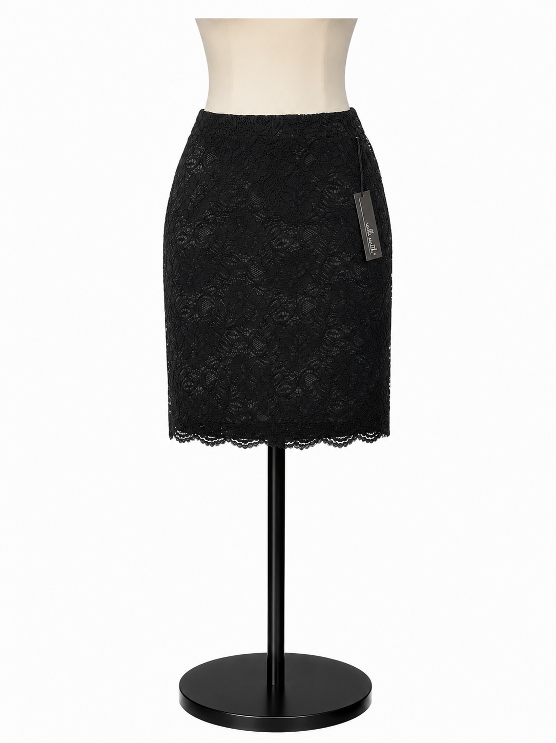 Willi Smith Black Floral Lace Mini Pencil Skirt Size 6 NWT