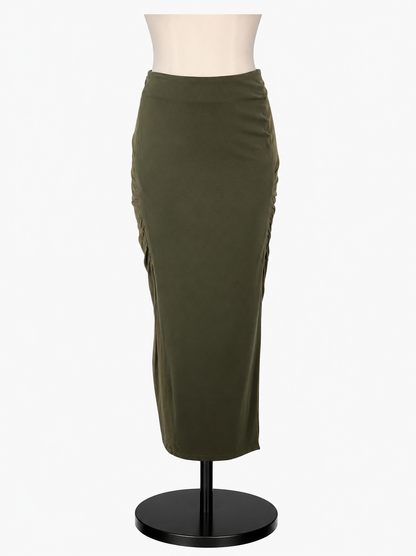 MCQ Army Green Skirt by Alexander McQueen Army Green Ruched Viscose Maxi Skirt Size Small - Size S