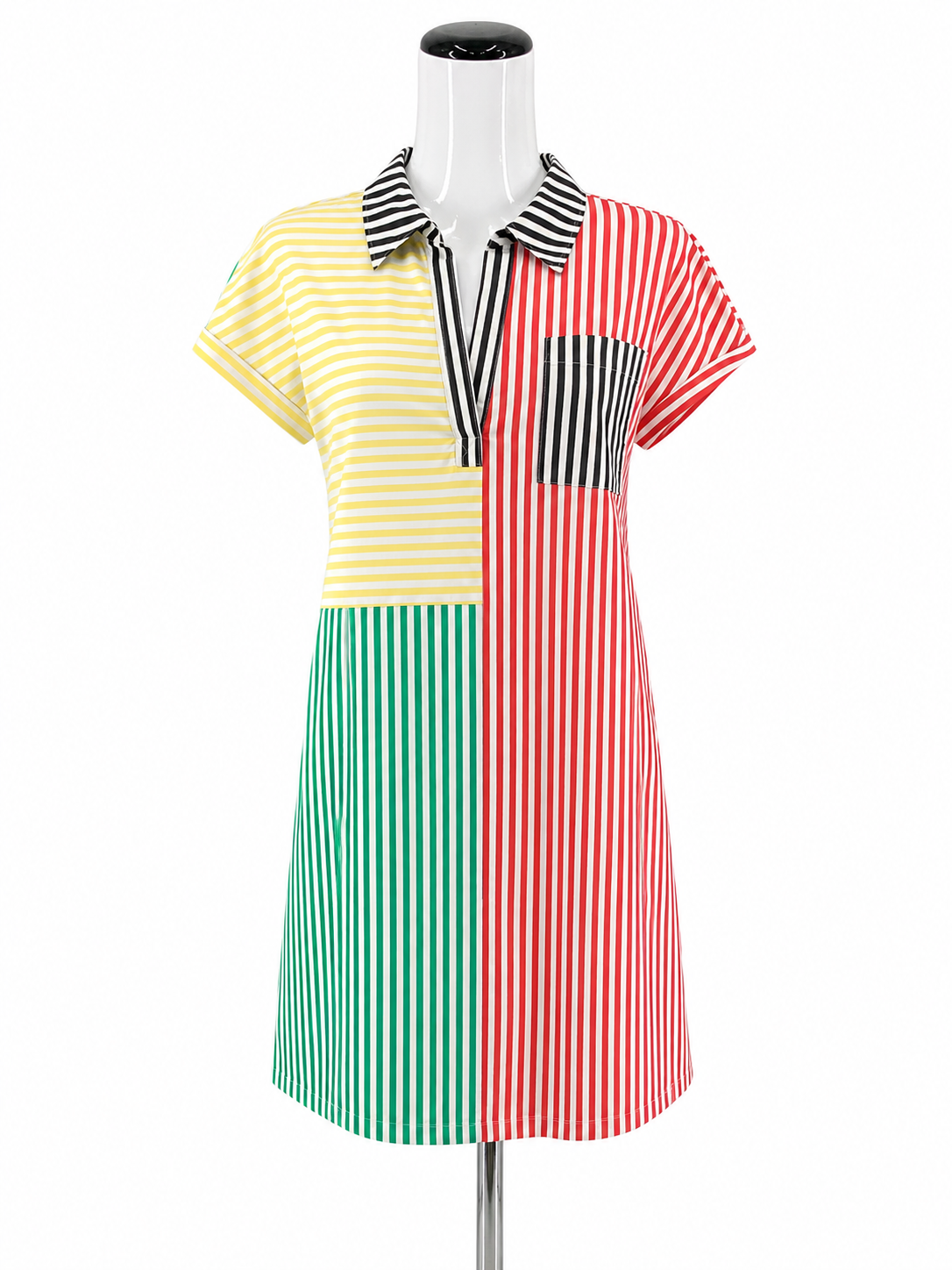 Style &amp; Co yellow/green/red/navy Shift Colorblock Striped Cotton Shirt Dress Size Small - Size S