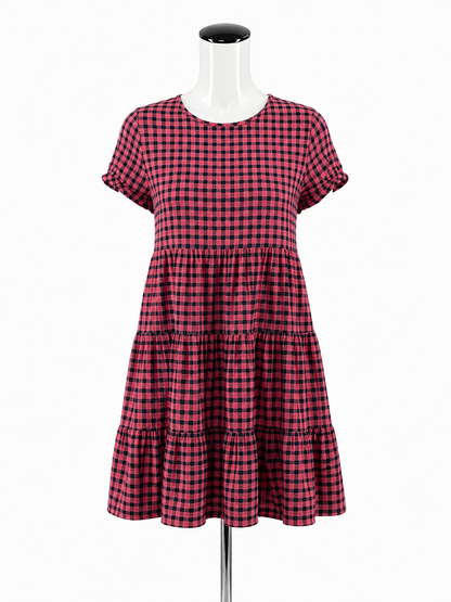 Madewell pink/navy Mini Lightspun Gingham Check Tiered Mini Dress Pink Navy Blue Size Small - Size S