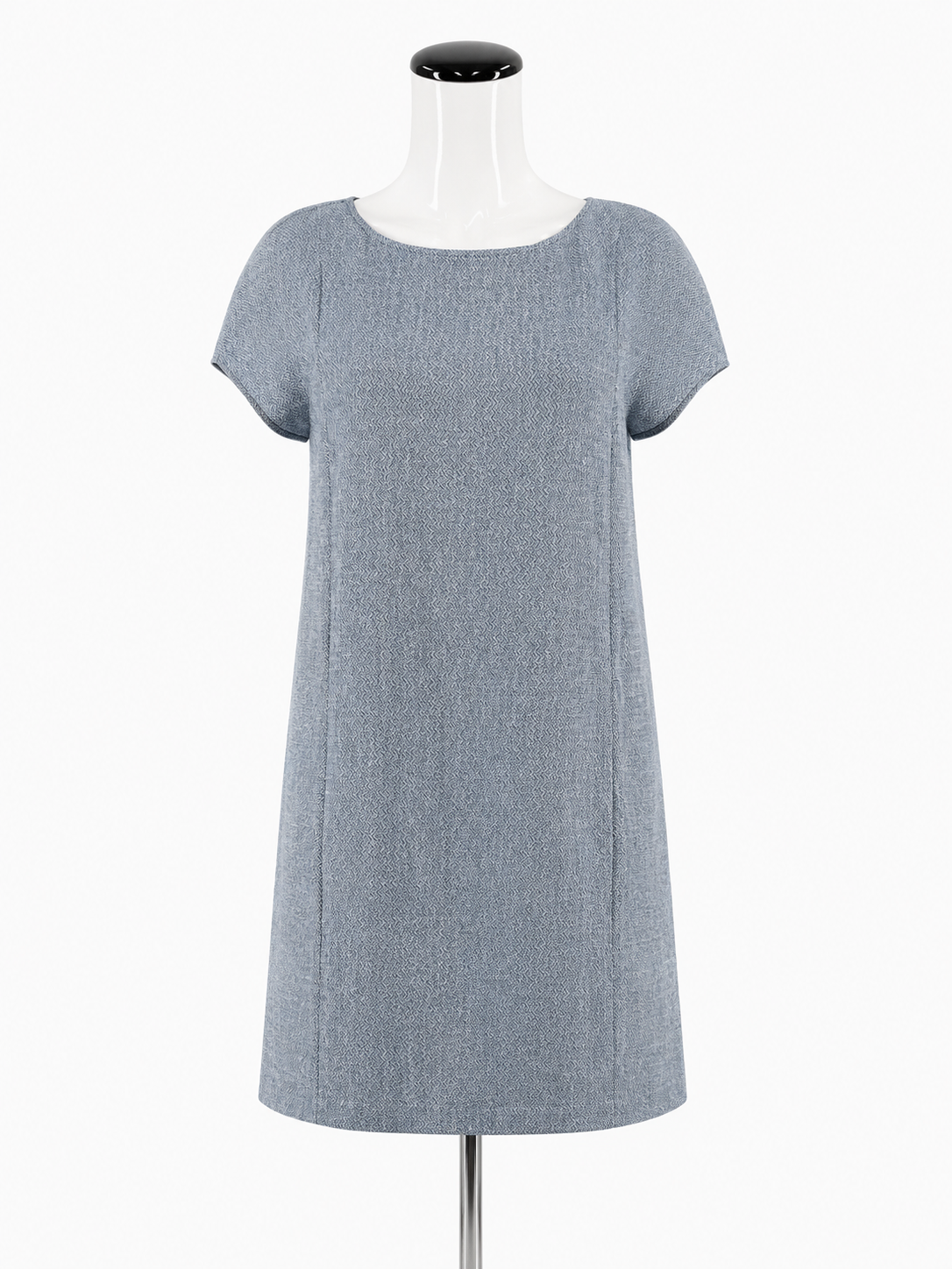 Eileen Fisher Blue Shift Organic Linen Herringbone Tunic Dress Size Small Slate Blue Pockets - Size S