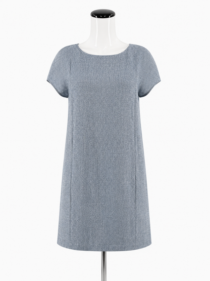 Eileen Fisher Blue Shift Organic Linen Herringbone Tunic Dress Size Small Slate Blue Pockets - Size S