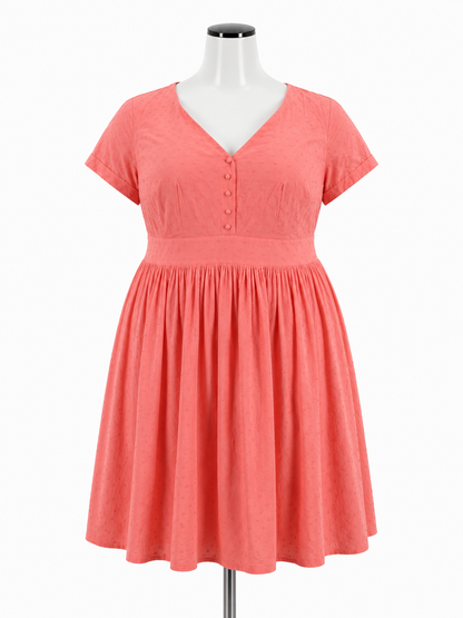 maeve short-sleeve v-neck midi dress ModCloth Effervescent Ease Dress 18W Coral Floral Swiss Dot Cotton NWT