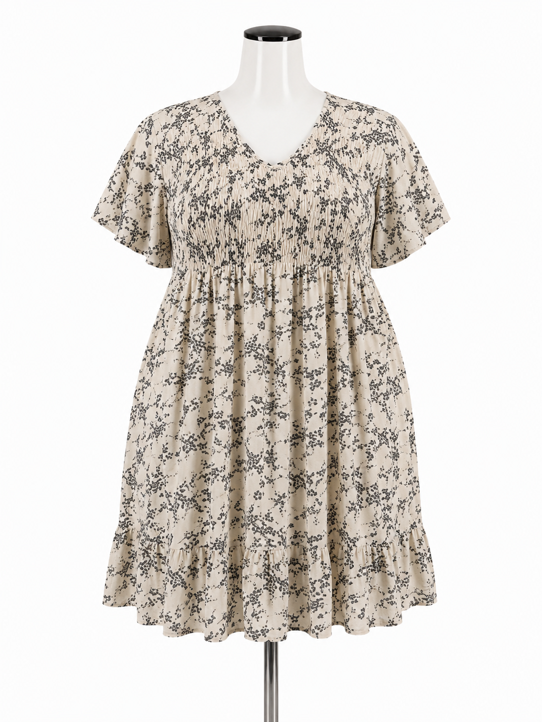 Mikarose ecru/black Babydoll Kennedy Floral Tiered Flutter Sleeve Dress Plus Size 2X - Size 2X