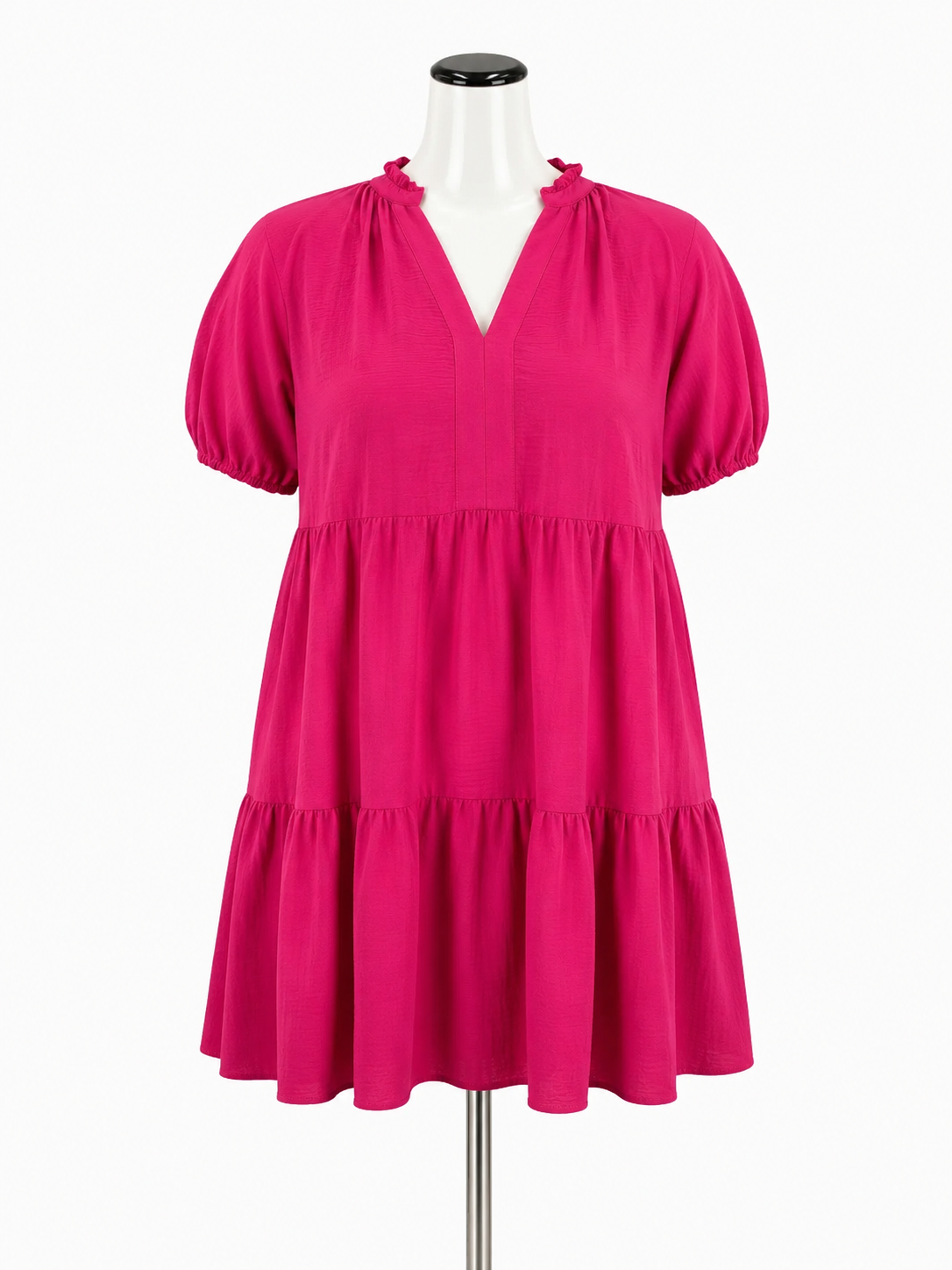 CeCe Hot Pink Puff Sleeve Tiered Swing Dress Size 1X