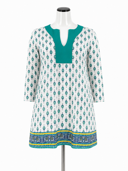 Cabana Life white/turquoise Coverup St. Armands Tunic Dress UPF 50+ Swim Cover-Up Size 2X - Size 2X