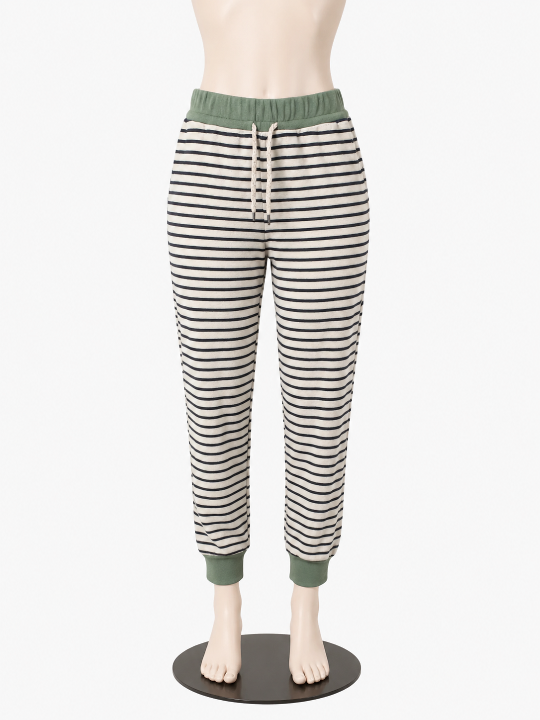 Madewell MWL white/blue/green Pant Easygoing Striped Sweatpants Joggers Size Small Navy Cream Green - Size S