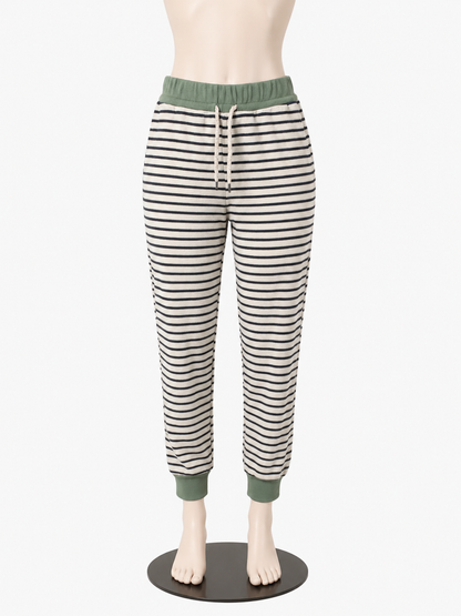 Madewell MWL white/blue/green Pant Easygoing Striped Sweatpants Joggers Size Small Navy Cream Green - Size S