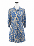 cabi BLUE/CREAM Long Sleeve China Print Dress Blue Cream Floral Chinoiserie Button Front Shirtdress Medium - Size M