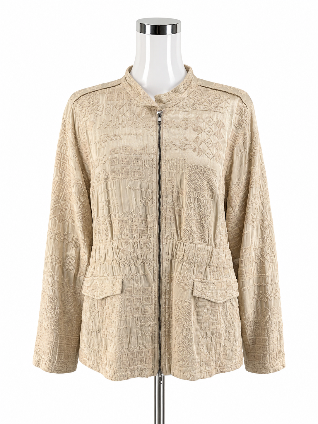 Johnny Was Giana Textured Embroidered Utility Jacket Cream Size Medium