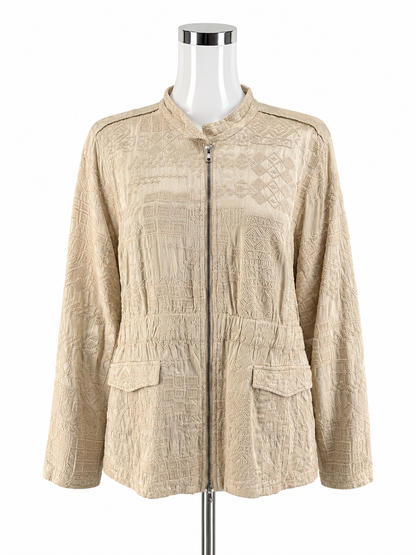 Johnny Was Giana Textured Embroidered Utility Jacket Cream Size Medium