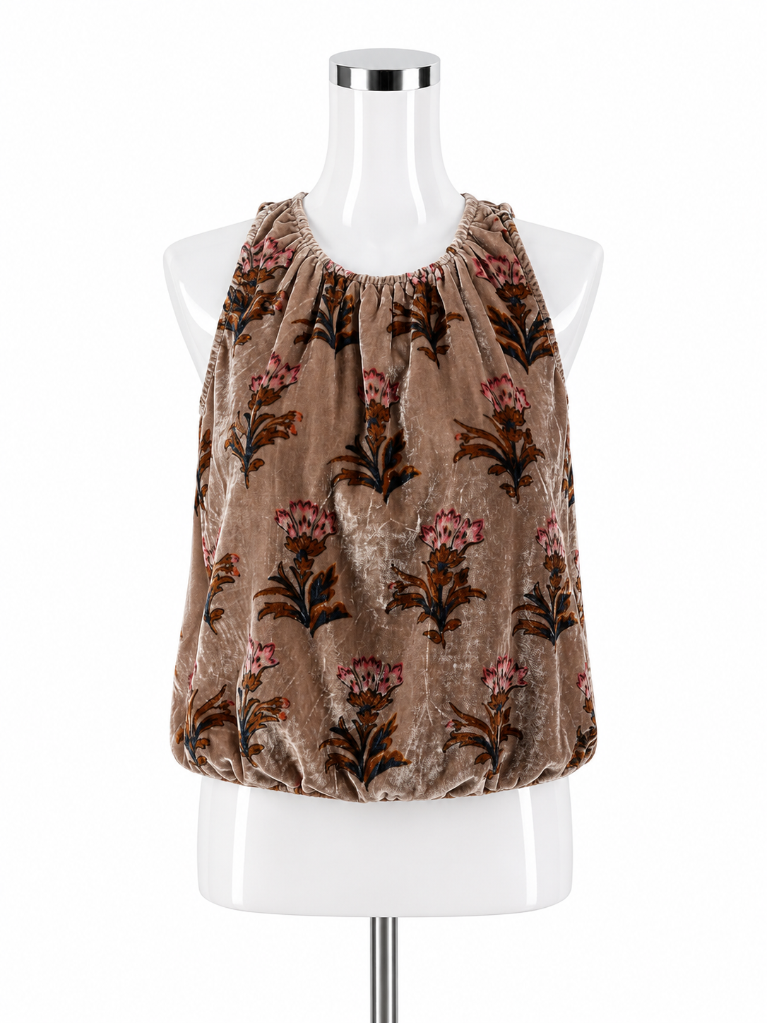 Anthropologie Floral Velvet Blouson Tank Top Brown Pink Size Small