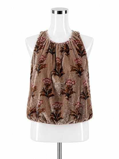 Anthropologie Floral Velvet Blouson Tank Top Brown Pink Size Small