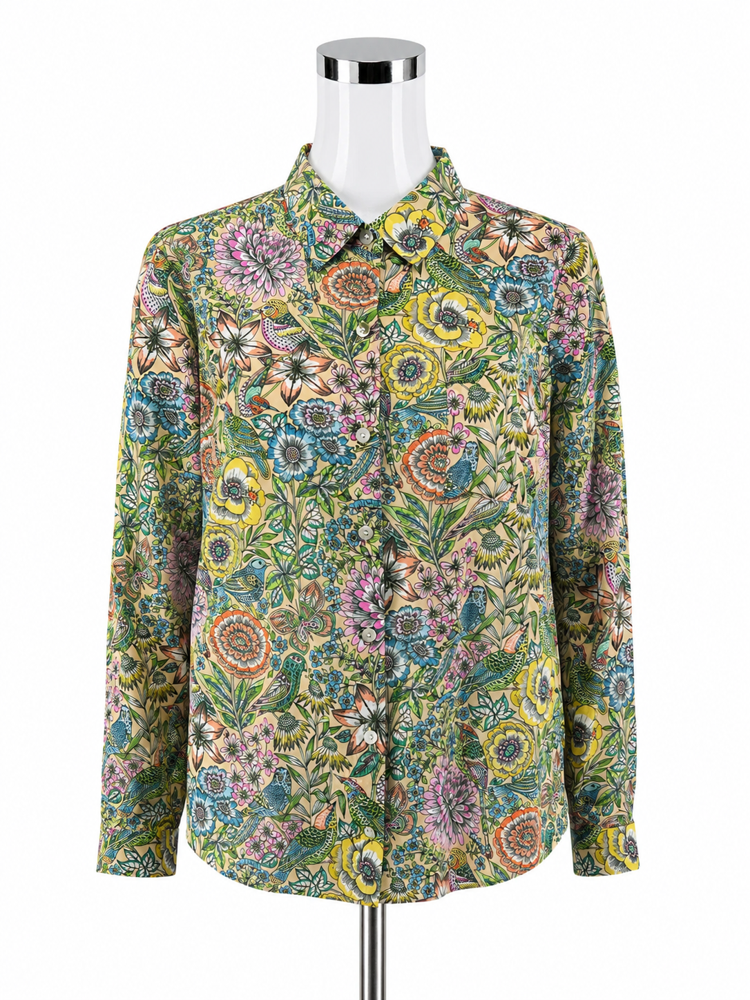 J. Jill Bird &amp; Botanical Print 100% Cotton Button-Down Shirt Size Medium