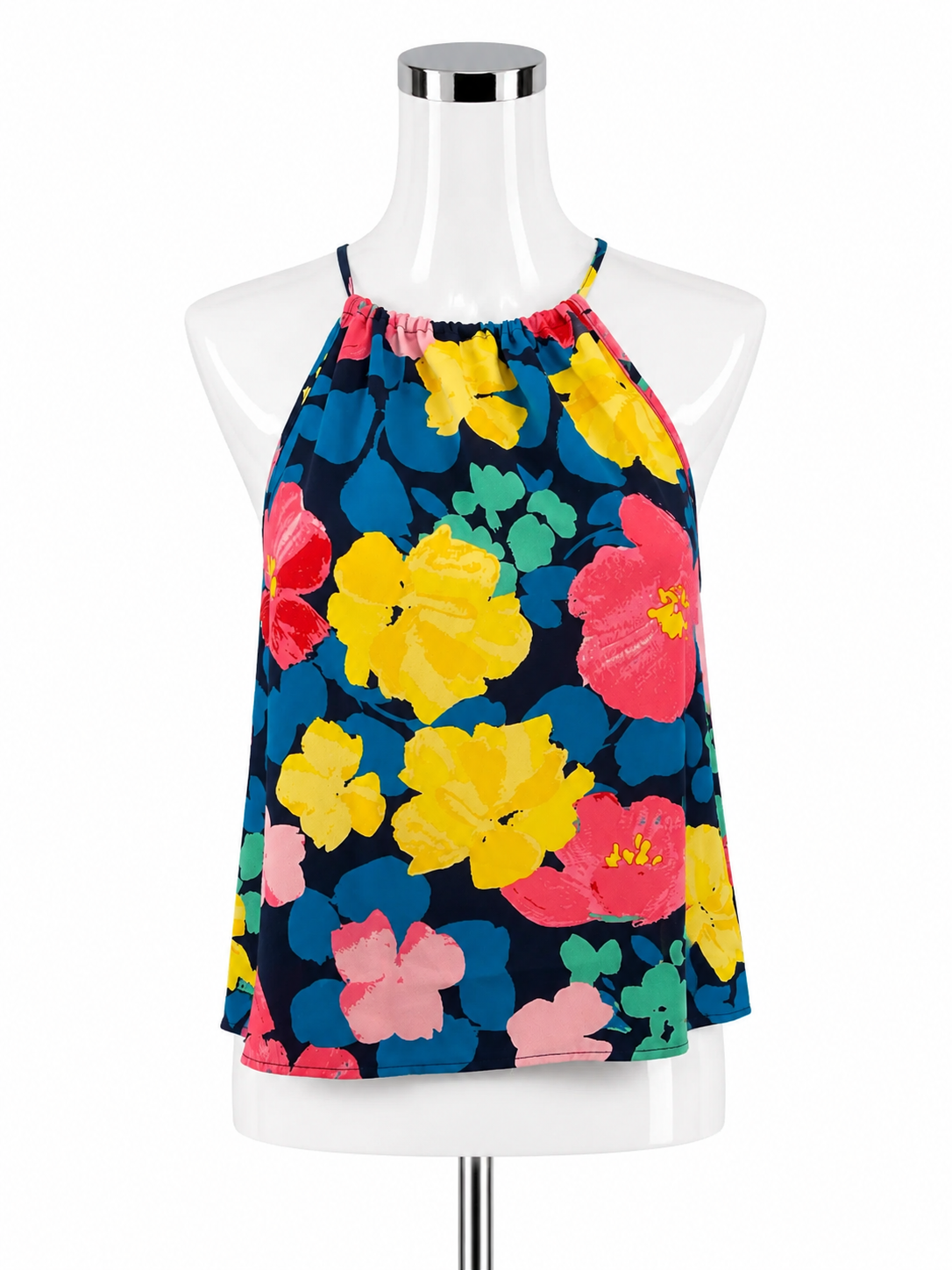 Sugar Lips Floral Ruffle Back Halter Tank Top Blouse Size Small