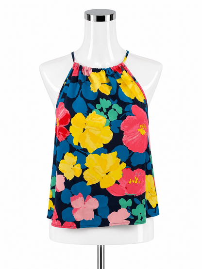Sugar Lips Floral Ruffle Back Halter Tank Top Blouse Size Small